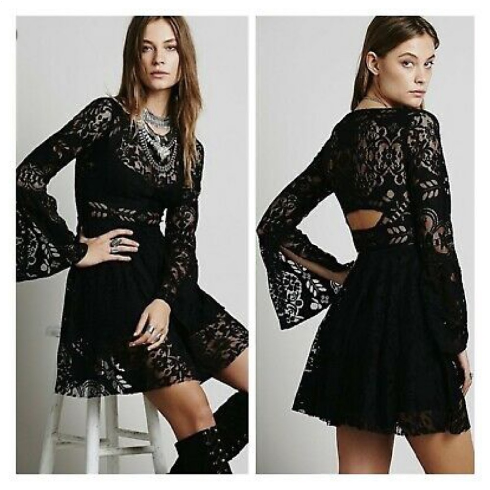 Free People Black Lace Lovers Folk Songs Dress